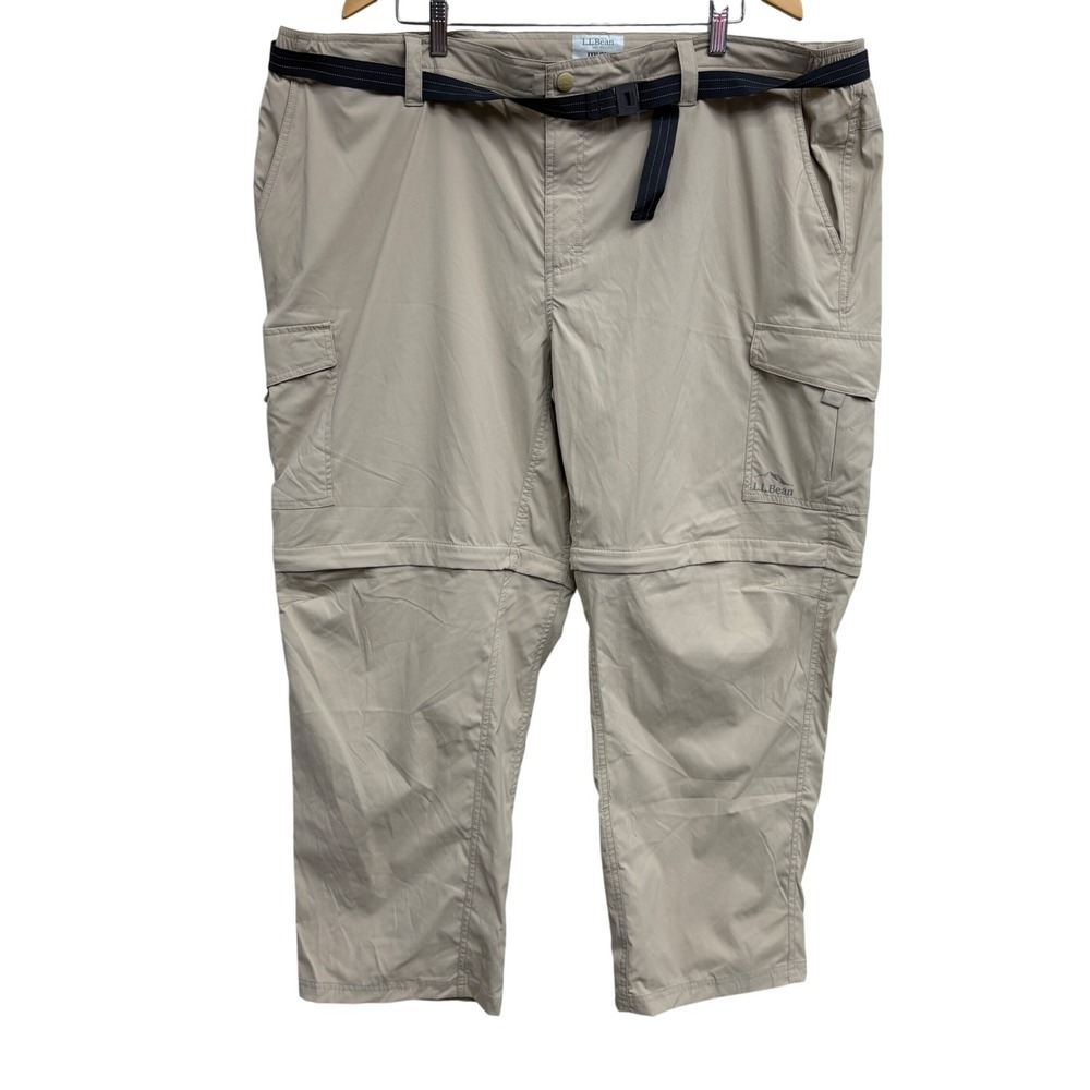 LL Bean Mens XXXL 30 Khaki Convertible Hiking Cargo Pants Zip Off Nylon Spandex
